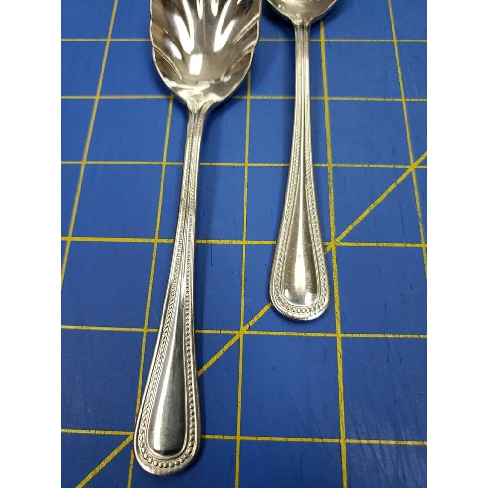 Lot of 2 Cuisinart Sugar Shell Spoon 18/10 Stainless Beaded Edge 6 Inches